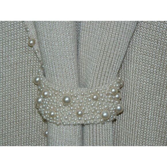 Marisa‎ Christina Collection Sweater Tunic Beige Oatmeal Pearl Trim Size Large - Picture 4 of 11